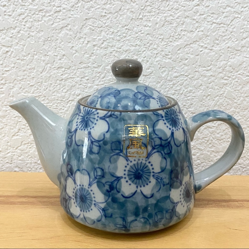 Vintage Asian Blue Floral Porcelain Teapot